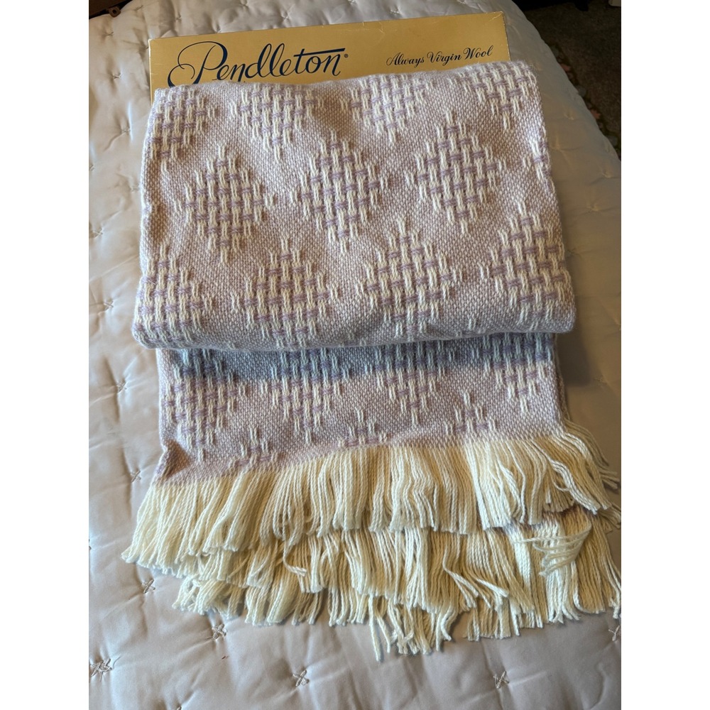 Pendleton VTG 70's Deadstock Occasional Throw Lilac/Cream 100% Virgin Wool 68x52